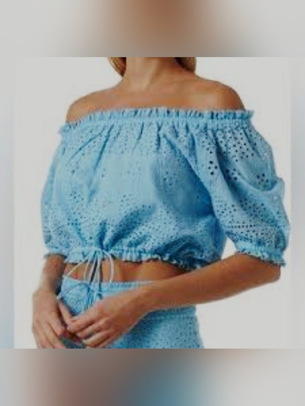 Melissa Odabash Francesca Eyelet Off The Shoulder Top Ocean Blue Beachy Lined M